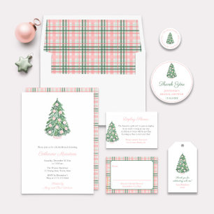 Invitation Noël rose et vert Chinoiserie Brunch nuptial