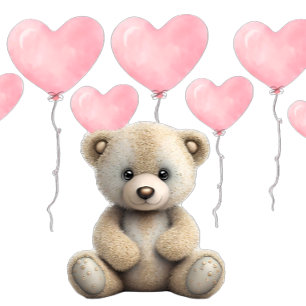 Realistisch Teddy Bear Pink Balloon Baby shower Kaart
