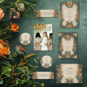 Étiquette Elégante Fête des mariées florale Art Nouveau