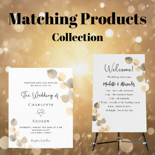 Invitation En Aluminium Eucalyptus chute bois mariage d'or