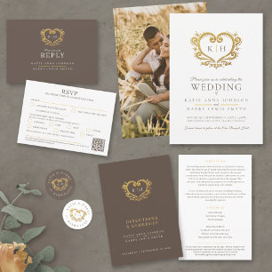 Carte Postale Faire-part Monographie cardiaque Annulation mariage or brun a