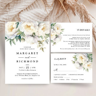 Invitation White Peony Elegant Floral Mariage