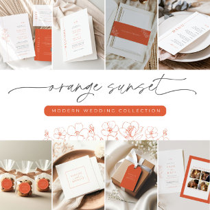 Programme plié Mariage de typographie orange moder
