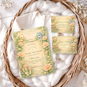 Invitation Bébé Dragon Mignon Fête de Naissance Conte de Fée