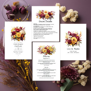 Carte D'accompagnement Maroon and Yellow Floral Mariage Détails au sujet 