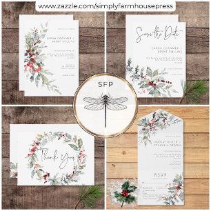 Invitation Russe Winter Holly Berries & Mariage de neige
