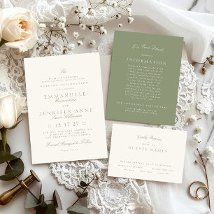 Carte D'accompagnement Sage Green Cream Élégant Script Formal Le Mariage