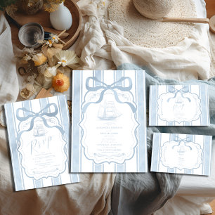 Invitation Tout En Un Mariage nautique Marine White Stripes Bateau