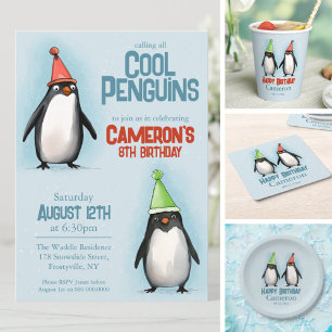 Invitation Les pingouins cool fêtent l'anniversaire de l'enfa