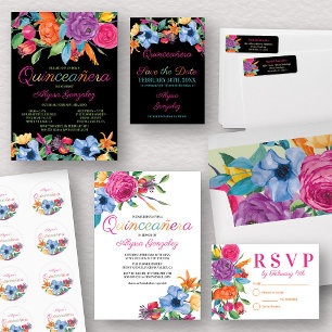 Invitation Fiesta Fleurs Aquarelle Florale Blanc Quinceanera