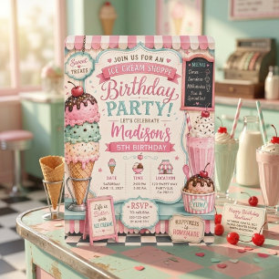 Invitation d'anniversaire vintage de la boutique d