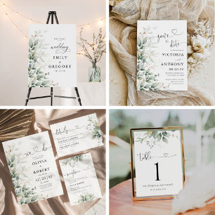 Eucalyptus Blad groen Alles in een bruiloft uitnod All In One Uitnodiging