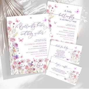 Invitation Baisers à papillon et voeux de bébé rose violet bé
