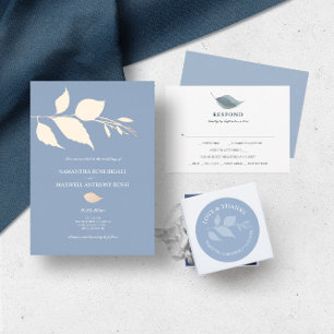 Sticker Rond Mariage de Merci Feuille bleu simple