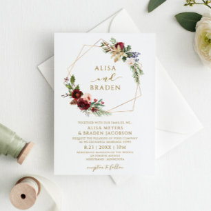 Invitation Mariage de Noël Hiver Elégante verdure Wreath