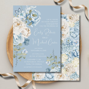 Bleu romantique Floral RSVP QR Code Mariage photo