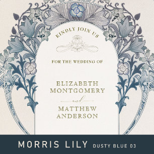 Invitation En Aluminium Mariage argent bleu Vintage William Morris