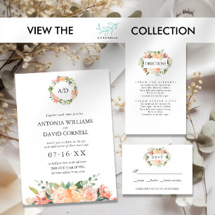 Invitation Été Pêche Florale Pêche Botanique Monogramme Maria