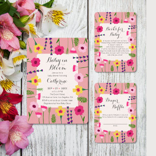 Invitation Bébé en fleur coloré Floral QR Code Baby shower