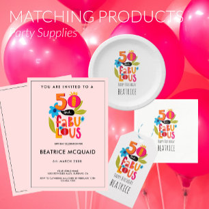 50 en Fabulous 50th Birthday Whimsical Lettering Papieren Bordje