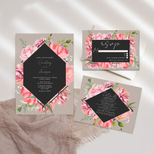 Faire-part de mariage végétal rose géométrique