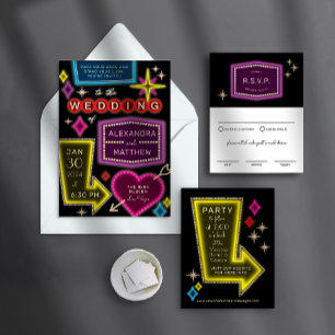 Carte D'accompagnement Panneau fléché Neon Las Vegas Réception de mariage