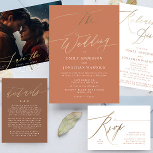 Invitation Terracotta Dusty Orange Elegant Boho Mariage Or