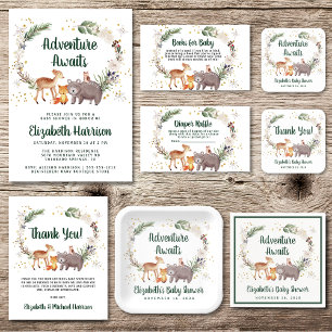 Invitation Bois Animaux Aquarelle Hivernale Bébé Parsemer