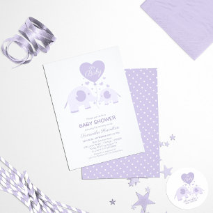 Invitation Lavande mignonne Baby shower éléphant Merci