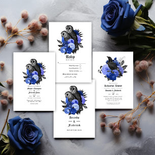 Invitation Vintage Royal Blue Owls Gothique Mariage QR Code