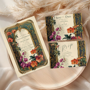 Invitation Tout En Un Vintage Floral Art Nouveau Mariage