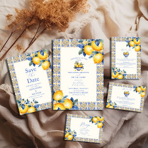 Invitation Chic Lemon Floral Verdure Mariage méditerranéen