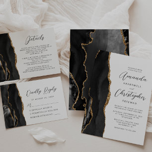 Invitation Mariage Agate Black Gold
