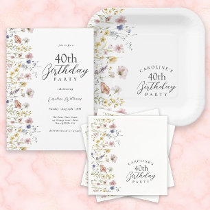 Invitation Watercolor Fleurs sauvages Floral 40e fête d'anniv