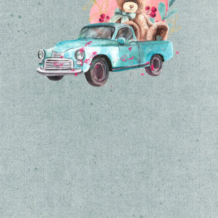 Invitation Aquarelle Vintage Camion Teddy Bear Baby shower