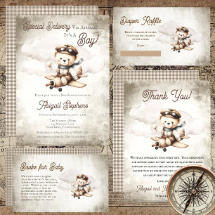 Invitation Avion Teddy Bear Baby shower de livraison spécial