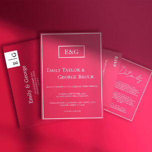 Invitation Élégant Script simple Magenta Monogram Mariage