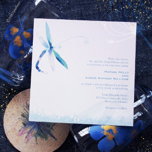 Invitation Mariage de libellules bleues du matin brumeux