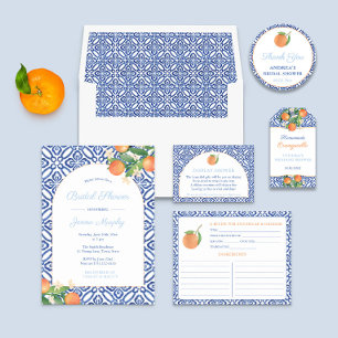 Invitation Oranges en forme d'arc Carreaux bleus Wedding show