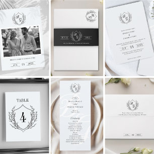 Carte D'accompagnement Blason de mariage Monogramme détails noir et blanc