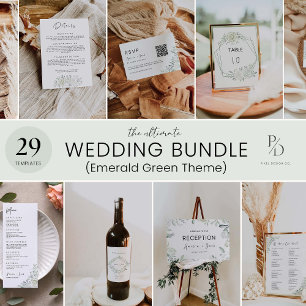 Poster Emerald Green Mariage Bar Menu Signer Modèle