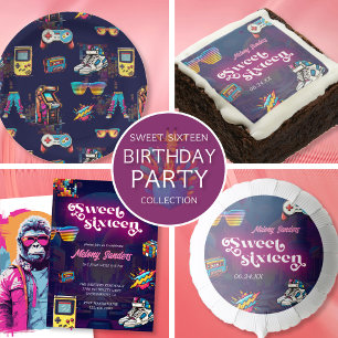 Retro 80's Sweet 16 Verjaardagsfeest Kaart