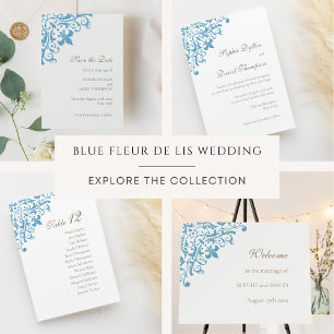 Save The Date Regency Blue Fleur de Lis Mariage Motif