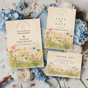 Invitation Prairie de Fleurs Sauvages Or Mariage