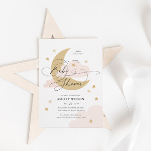 Carte D'accompagnement Lune et étoiles Baby shower de rousseur en or rose