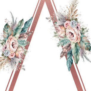 Invitation Rose Gold Boho Floral Feather Couples Douche