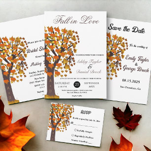 Invitation Tout En Un Élégante chute en amour Arbre sculpté Mariage noir