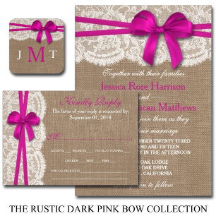 Invitation La collection de Mariages Rustic Pink Bow