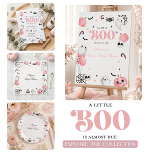 Sticker Carré Baby Shower Rose Sucré Effrayant Little Boo