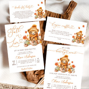 Invitation Fall Teddy Bear On Peut Bearly Wait Baby shower